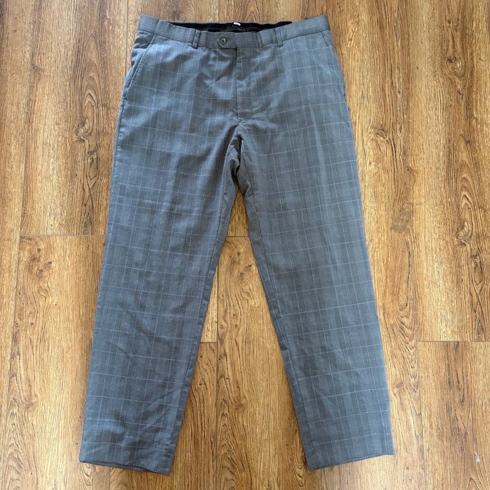 Piacenza Reserve Mens 38x31 Grey Glen Plaid Trousers Dress Pants‎ Made in Italy